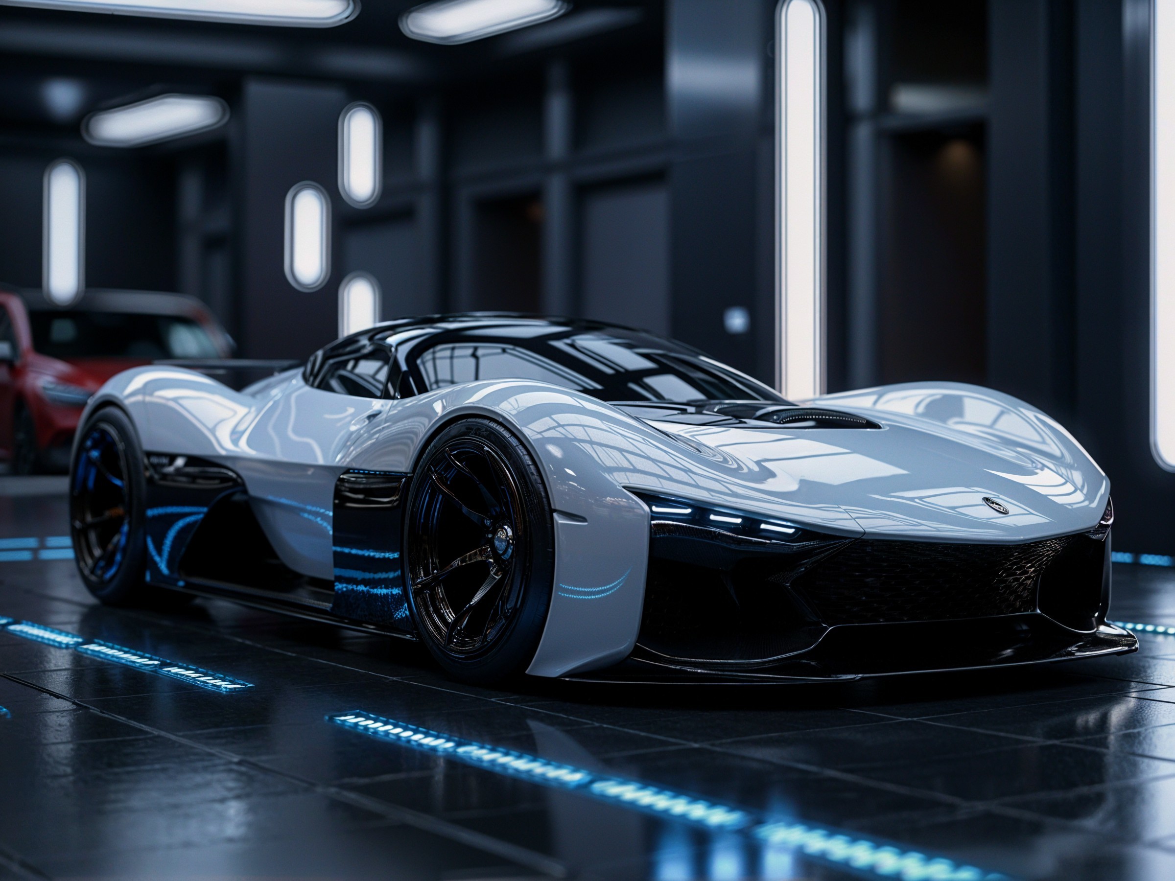 Futuristic Sports Car with Black and White Exterior