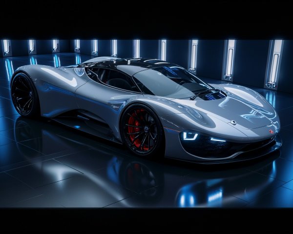 Futuristic Sports Car in High-Tech Environment