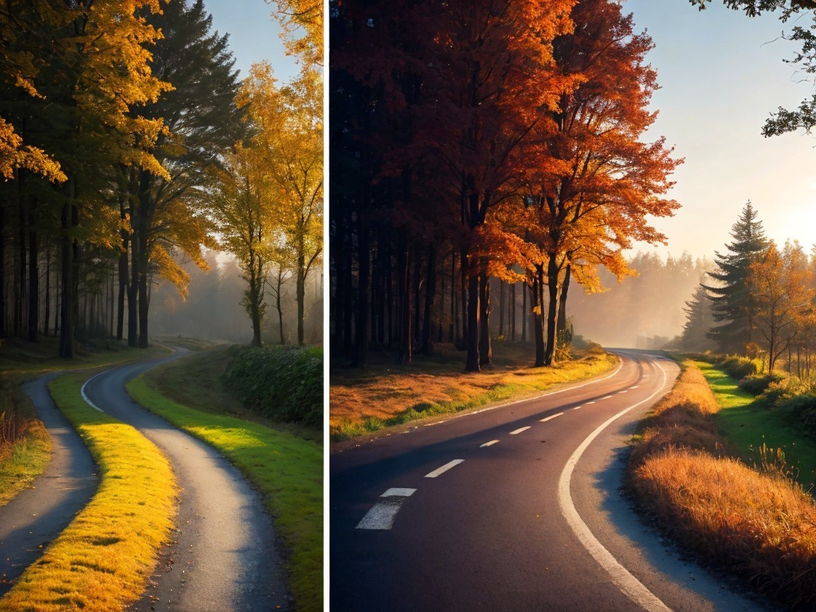 Autumn Road Surrounded by Colorful Foliage