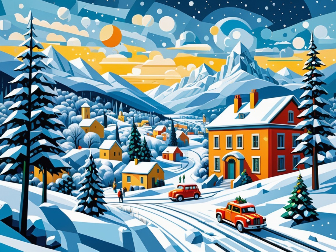 Vibrant Winter Wonderland Graphic Illustration Scene