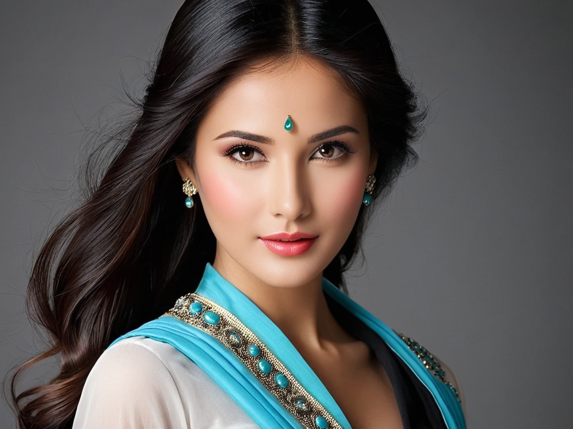 Portrait of a Woman in Traditional Attire with Scarf