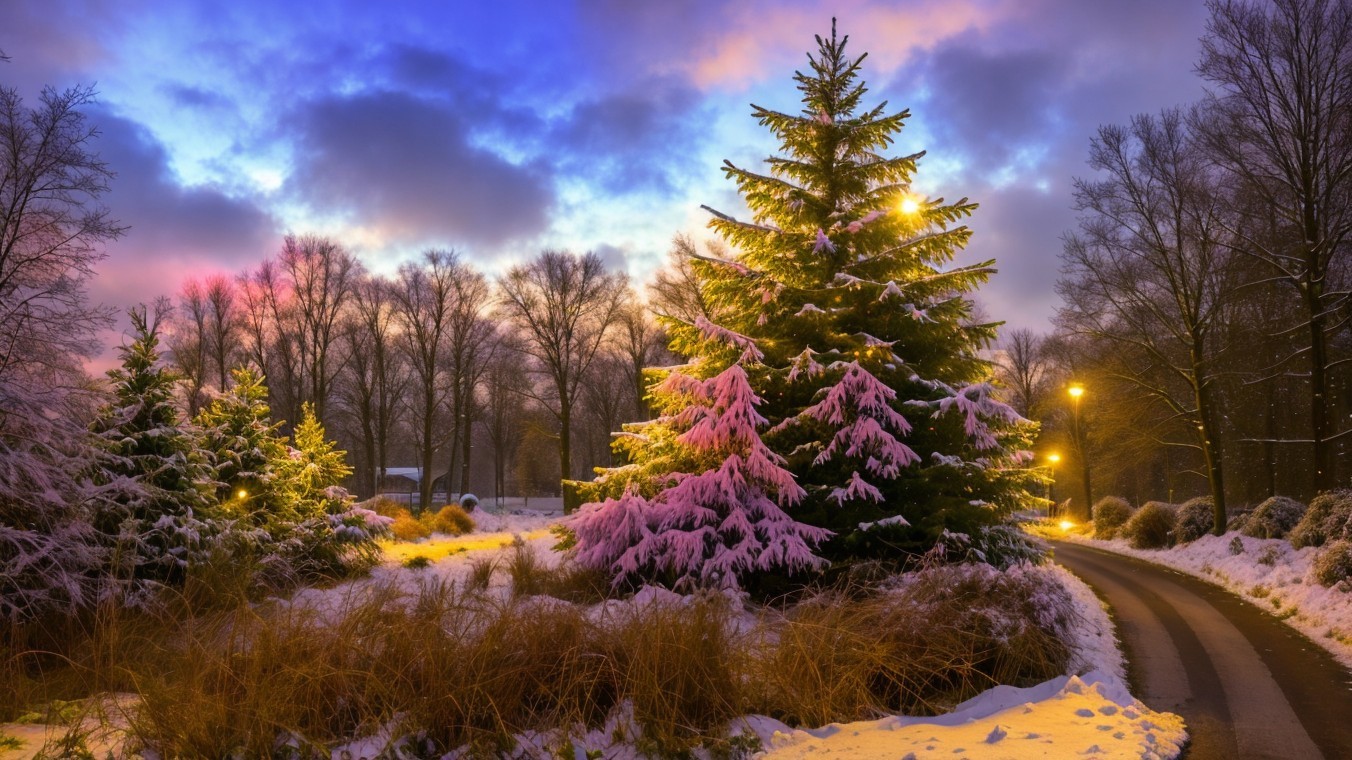 Serene Winter Landscape with Snow and Twilight Colors