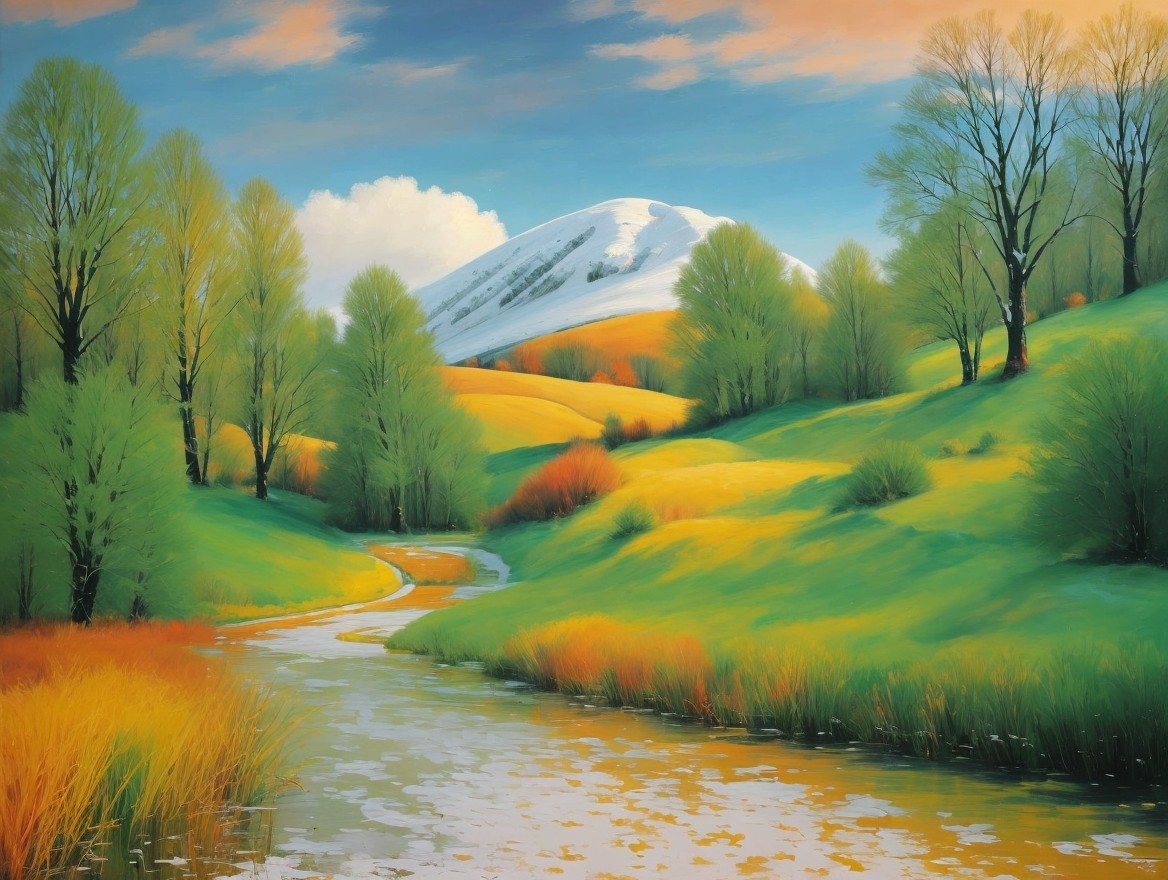 Serene Landscape with River and Autumn Foliage