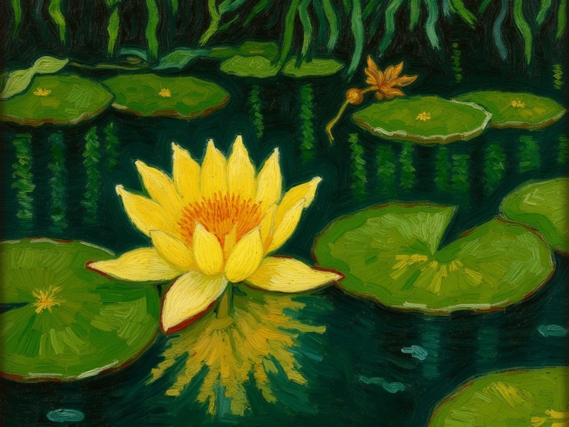 Vibrant Yellow Water Lilies in a Serene Pond Scene