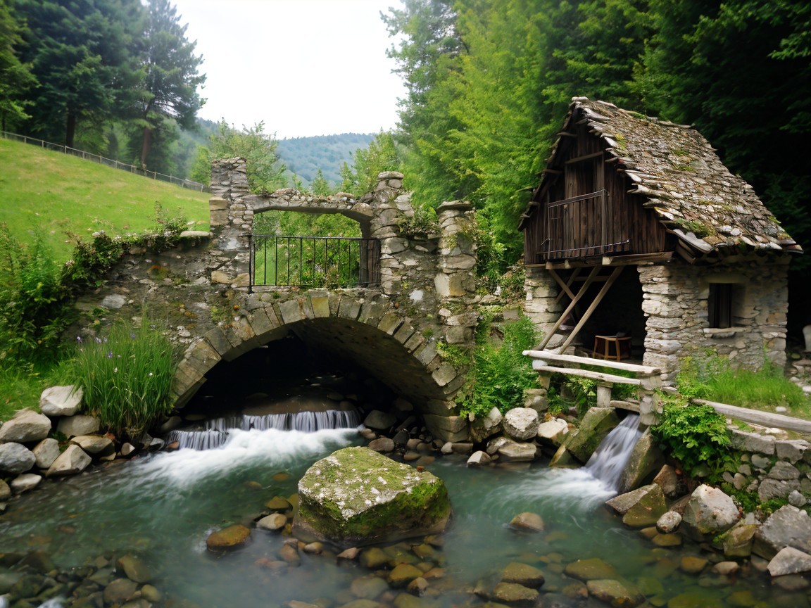 Quaint Stone Bridge Over Gentle Stream in Countryside