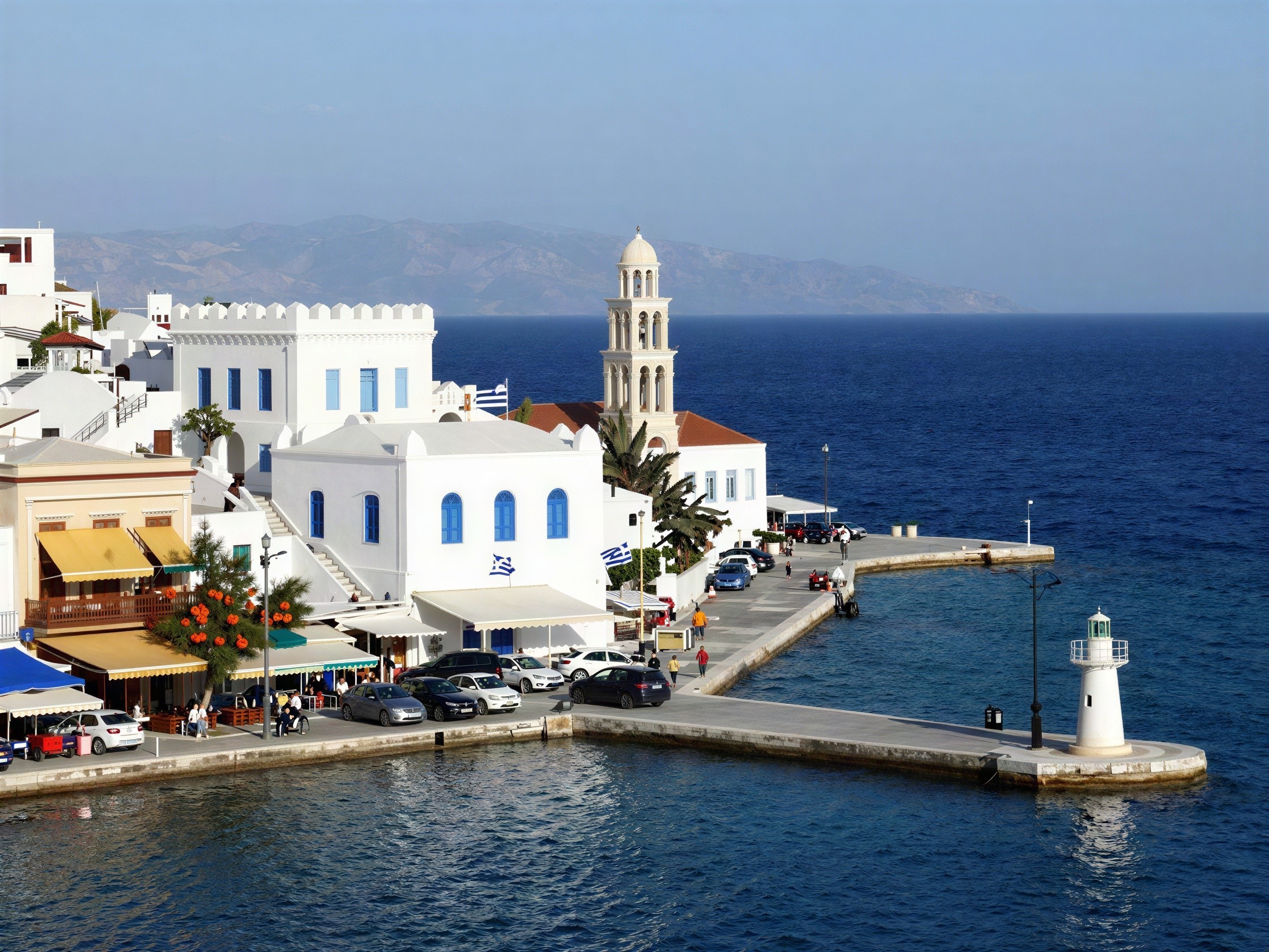 Picturesque Greek Island Town with White Buildings