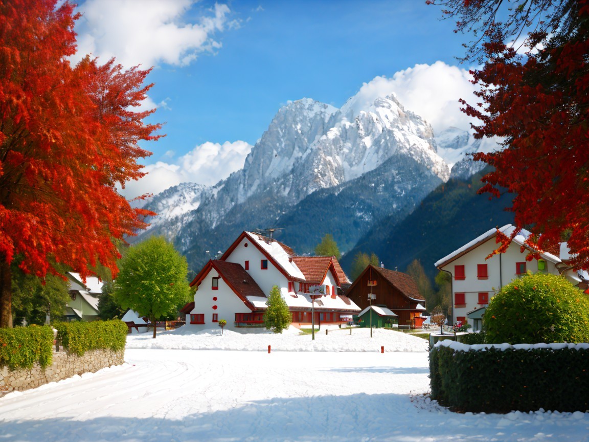 Winter Alpine Scene with Snow-Covered Landscape