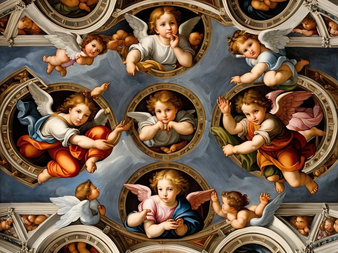 Painted Ceiling Depicting Cherubic Angels in Frames