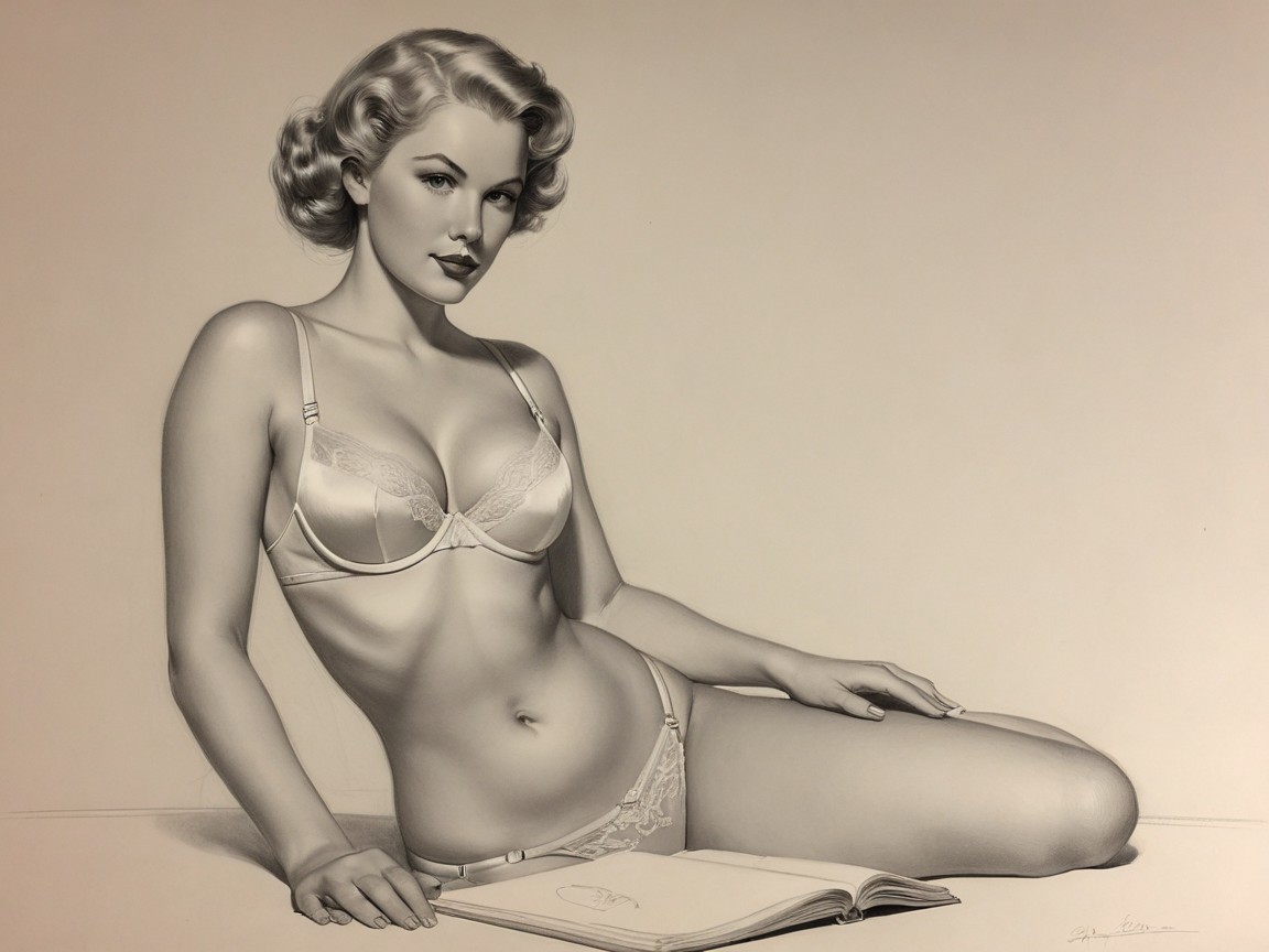 Vintage Illustration of Elegant Woman in Lingerie