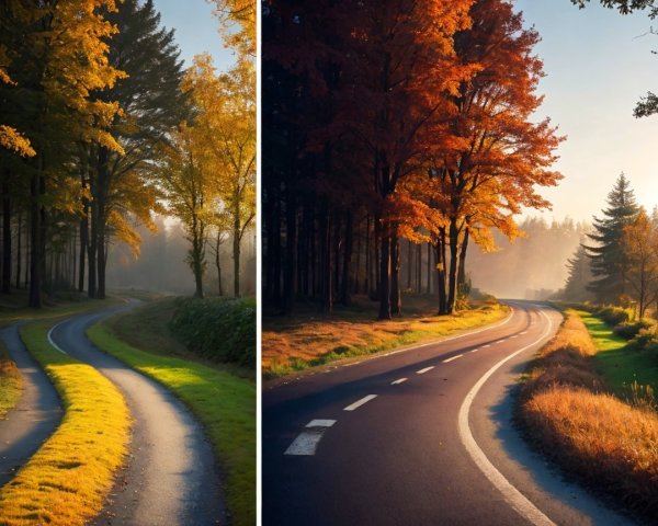 Autumn Road Surrounded by Colorful Foliage