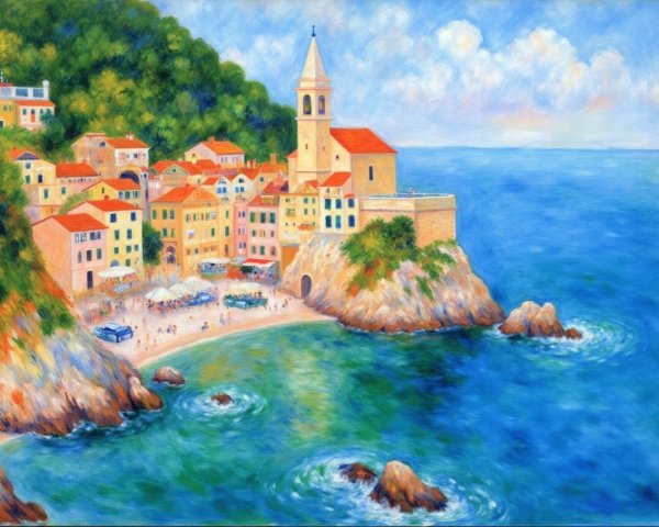 Charming Coastal Village with Lush Green Hills