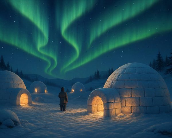 Aurora Borealis Over Igloos in a Winter Landscape