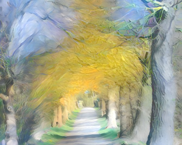 Vibrant Yellow Trees Along a Serene Pathway