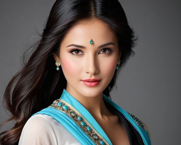 Portrait of a Woman in Traditional Attire with Scarf