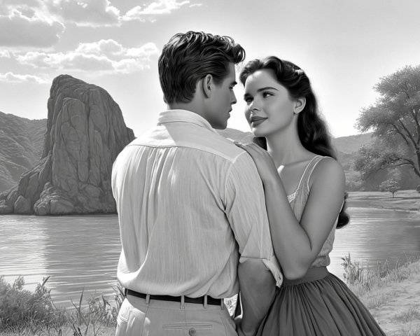 Grayscale Romantic Image of Couple by Water