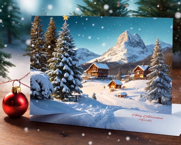 Winter Landscape with Snowy Mountains and Chalets