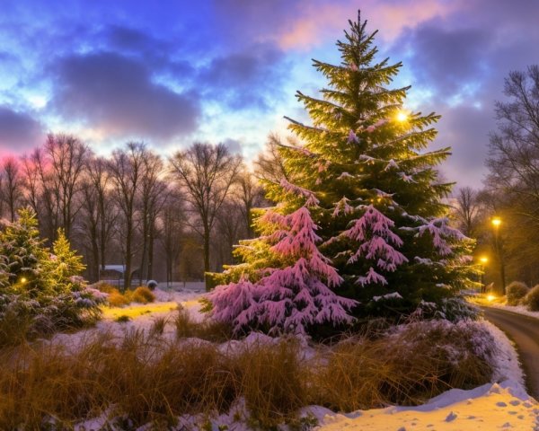 Serene Winter Landscape with Snow and Twilight Colors