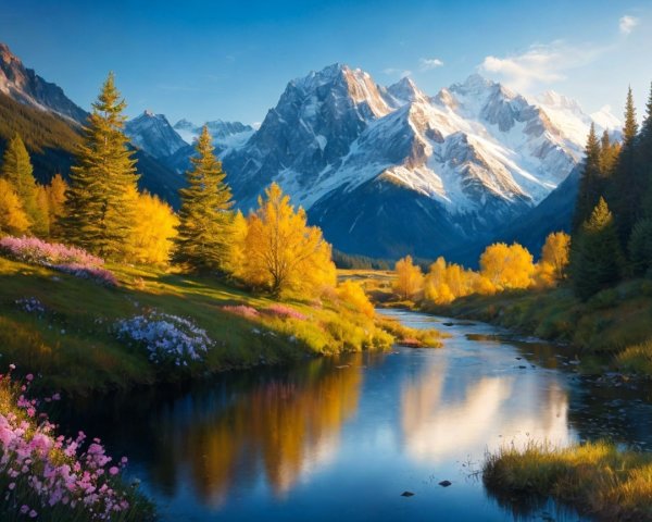 Majestic Snow-Capped Mountains and Autumn Landscape