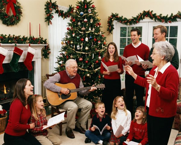Multi-Generational Family Singing Christmas Carols