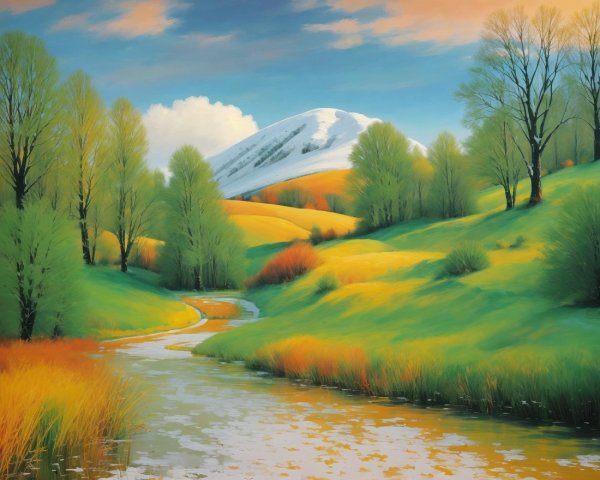 Serene Landscape with River and Autumn Foliage