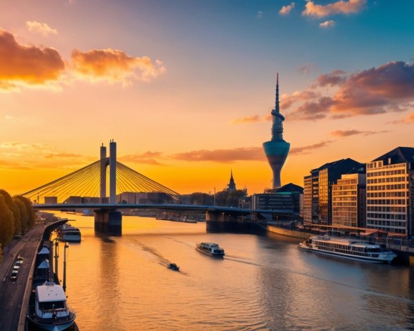 Aerial View of Hamburg Cityscape at Sunset