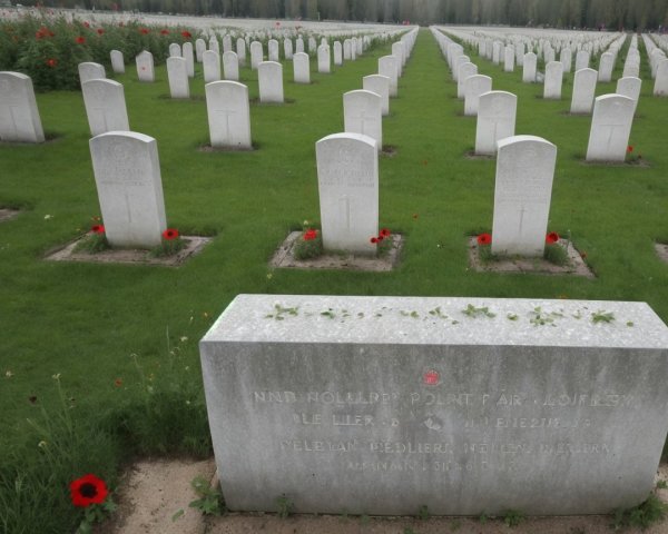 Serene Cemetery with White Headstones and Poppies