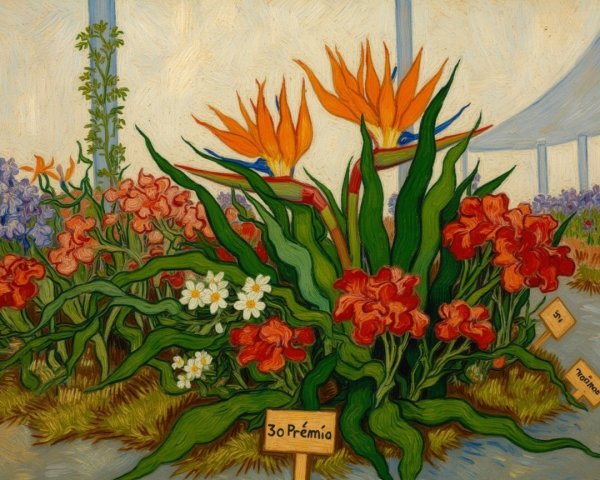 Vibrant garden scene with diverse flowers and plants