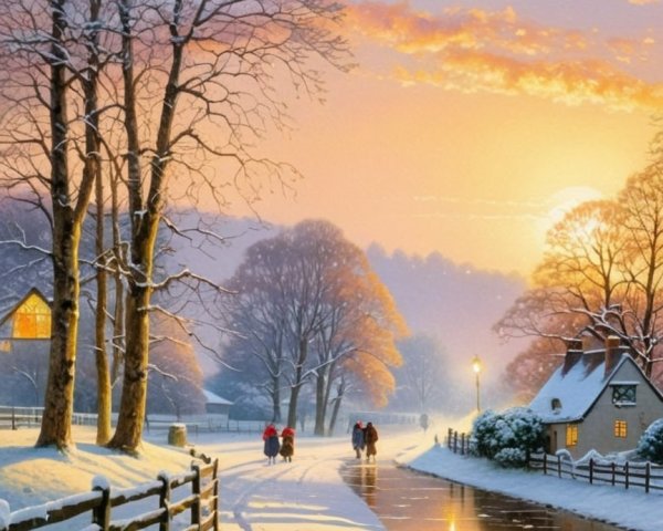 Photorealistic Winter Landscape with Sunset Colors