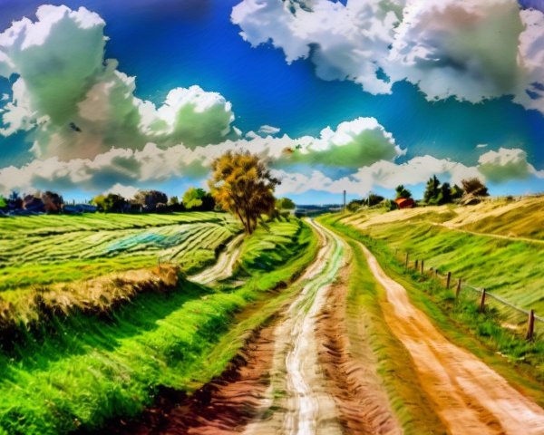 Winding Dirt Road Through Lush Green Landscape