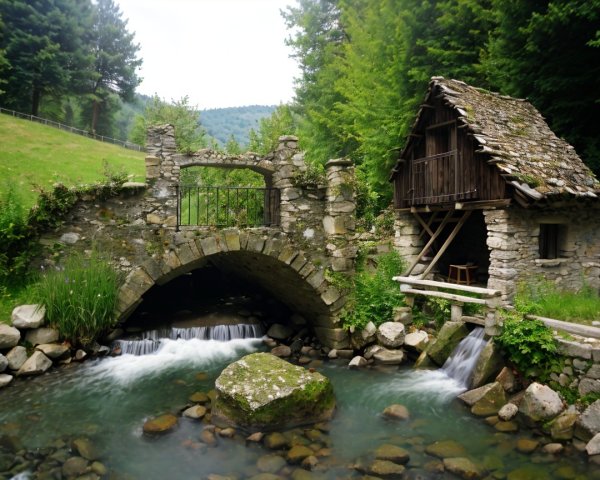 Quaint Stone Bridge Over Gentle Stream in Countryside