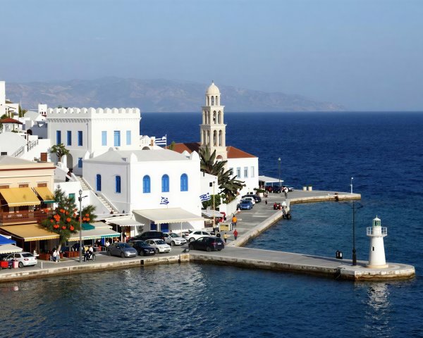 Picturesque Greek Island Town with White Buildings
