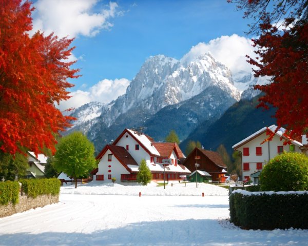 Winter Alpine Scene with Snow-Covered Landscape