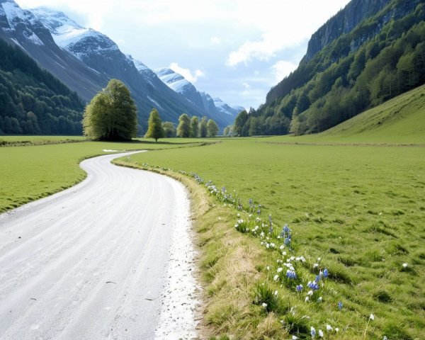 Winding Dirt Road Through Lush Green Valley Landscape