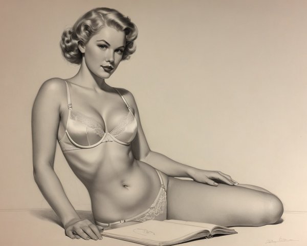 Vintage Illustration of Elegant Woman in Lingerie