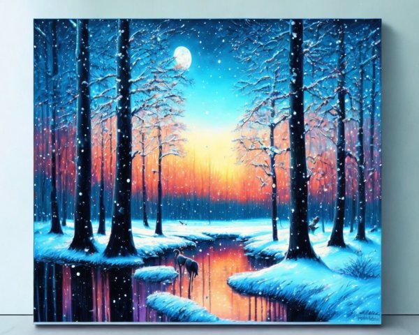 Serene Winter Landscape with Deer at Dusk