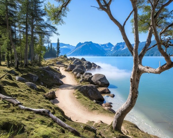 Tranquil Lake Surrounded by Majestic Mountains