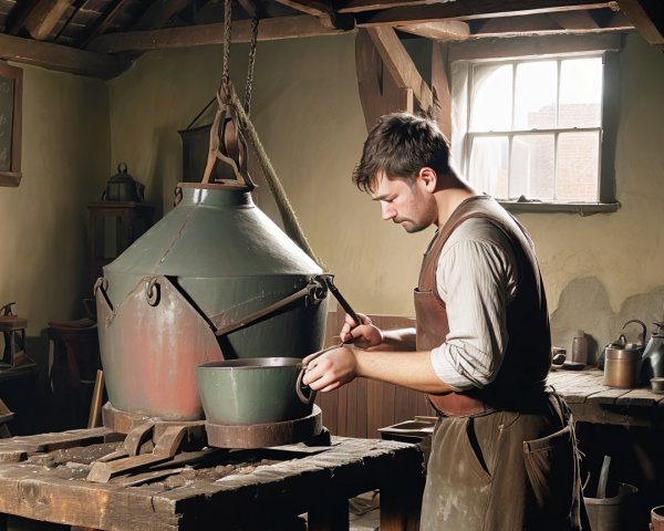 Craftsman in Rustic Workshop with Traditional Pot
