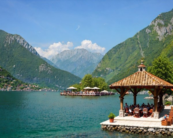Lakeside Gazebo Dining with Mountain and Island Views