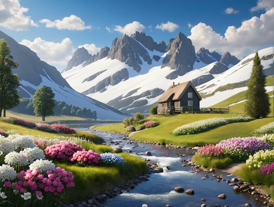 Cottage in a Vibrant Valley with Lush Meadows and Mountains