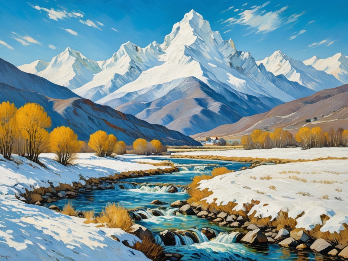 Majestic Snow-Capped Mountains with Vibrant Sky