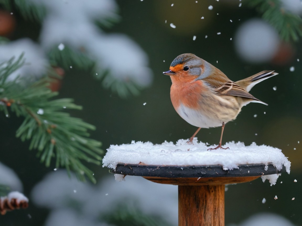 Vibrant Bird on Snowy Feeder in Winter Scene