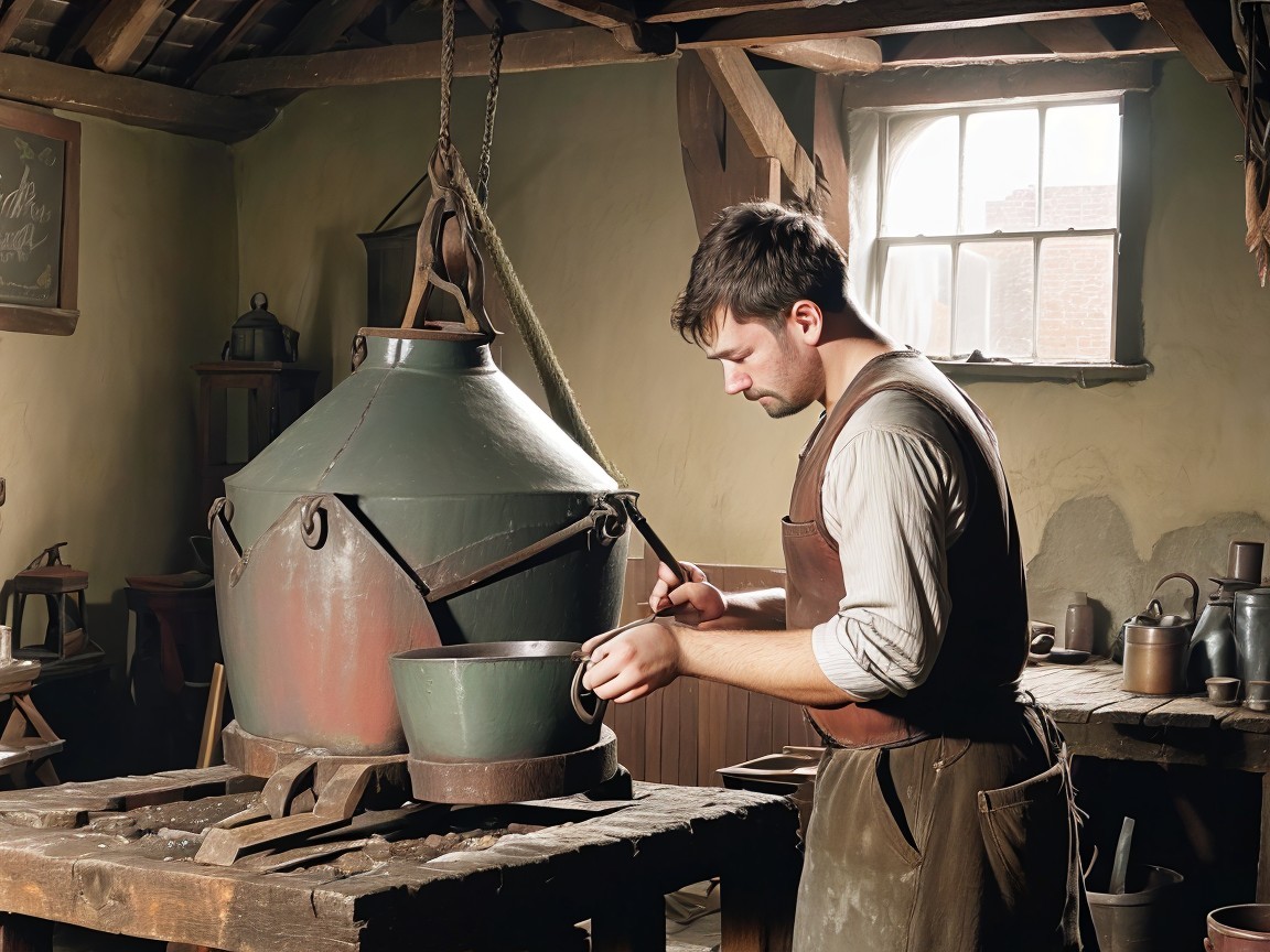 Craftsman in Rustic Workshop with Traditional Pot