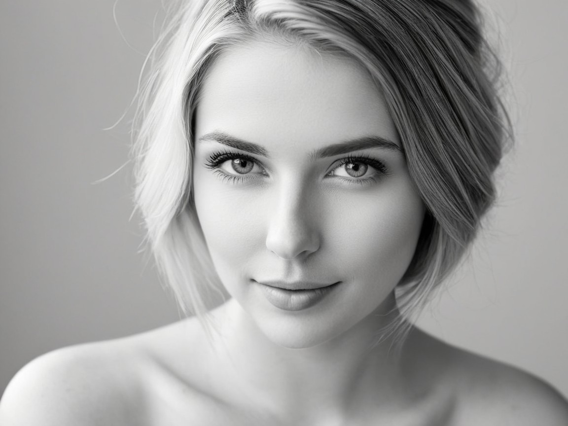 Black and White Close-Up Portrait of a Young Woman