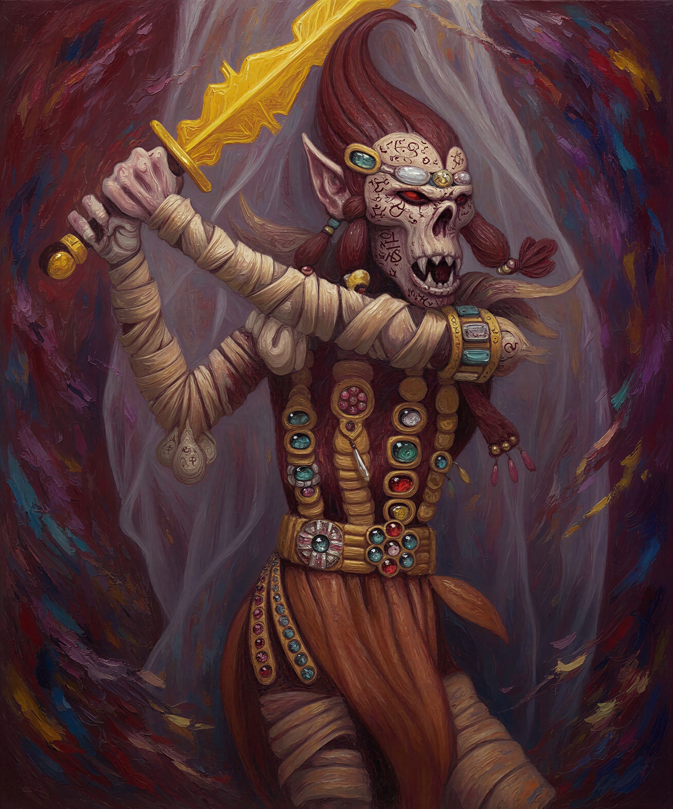 Fantasy Vampire Elf Warrior with Golden Sword Artwork