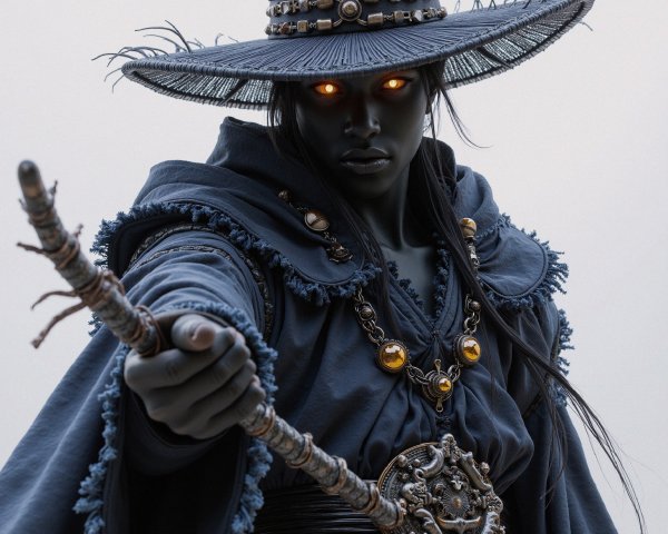 Confident Figure in Dark Robes with Glowing Eyes