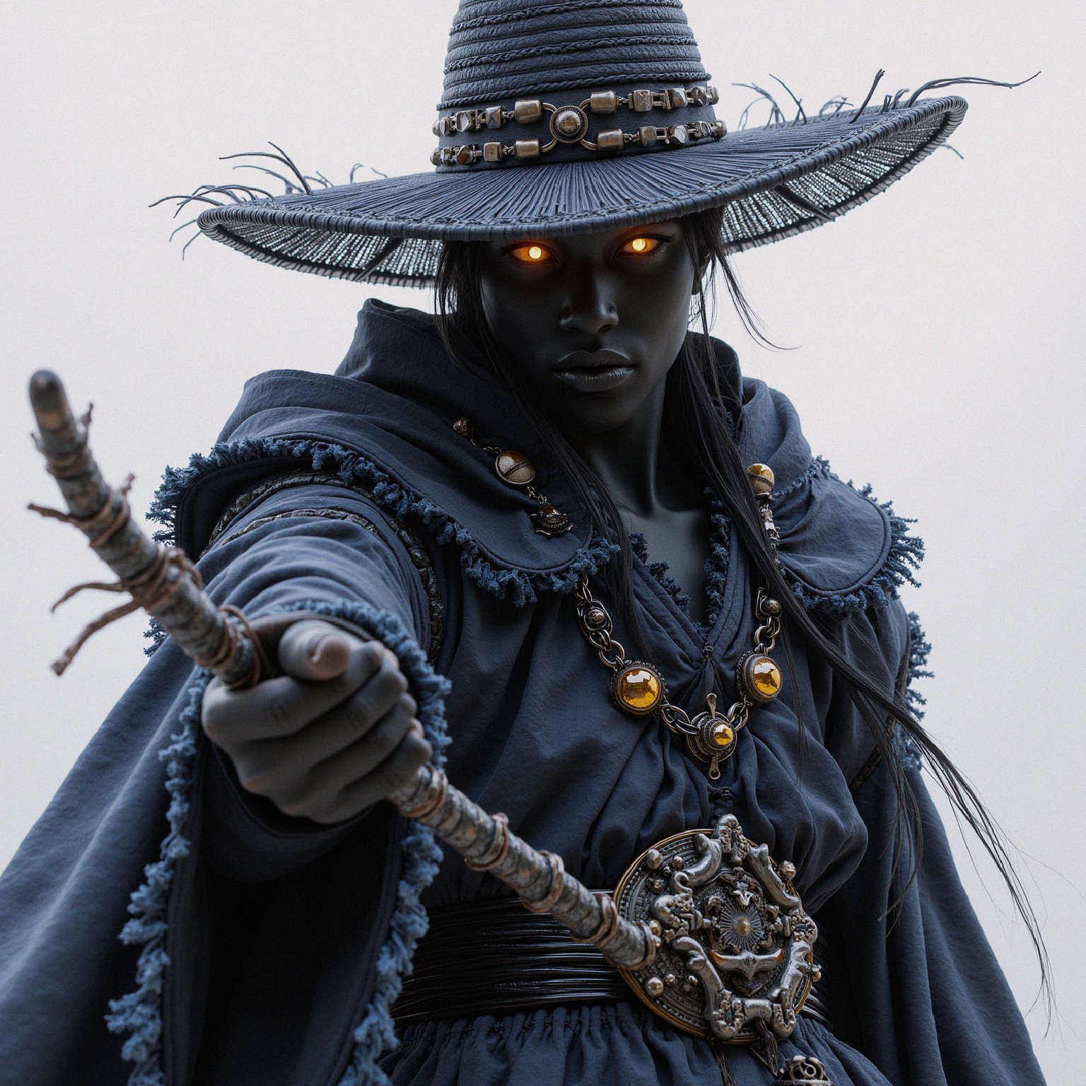 Confident Figure in Dark Robes with Glowing Eyes