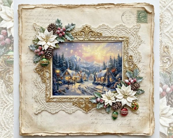 Winter Wonderland Painting in Ornate Golden Frame