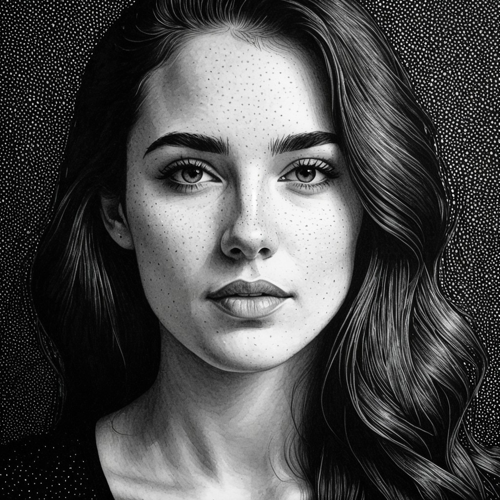 Monochromatic Portrait Featuring Intricate Dot Work