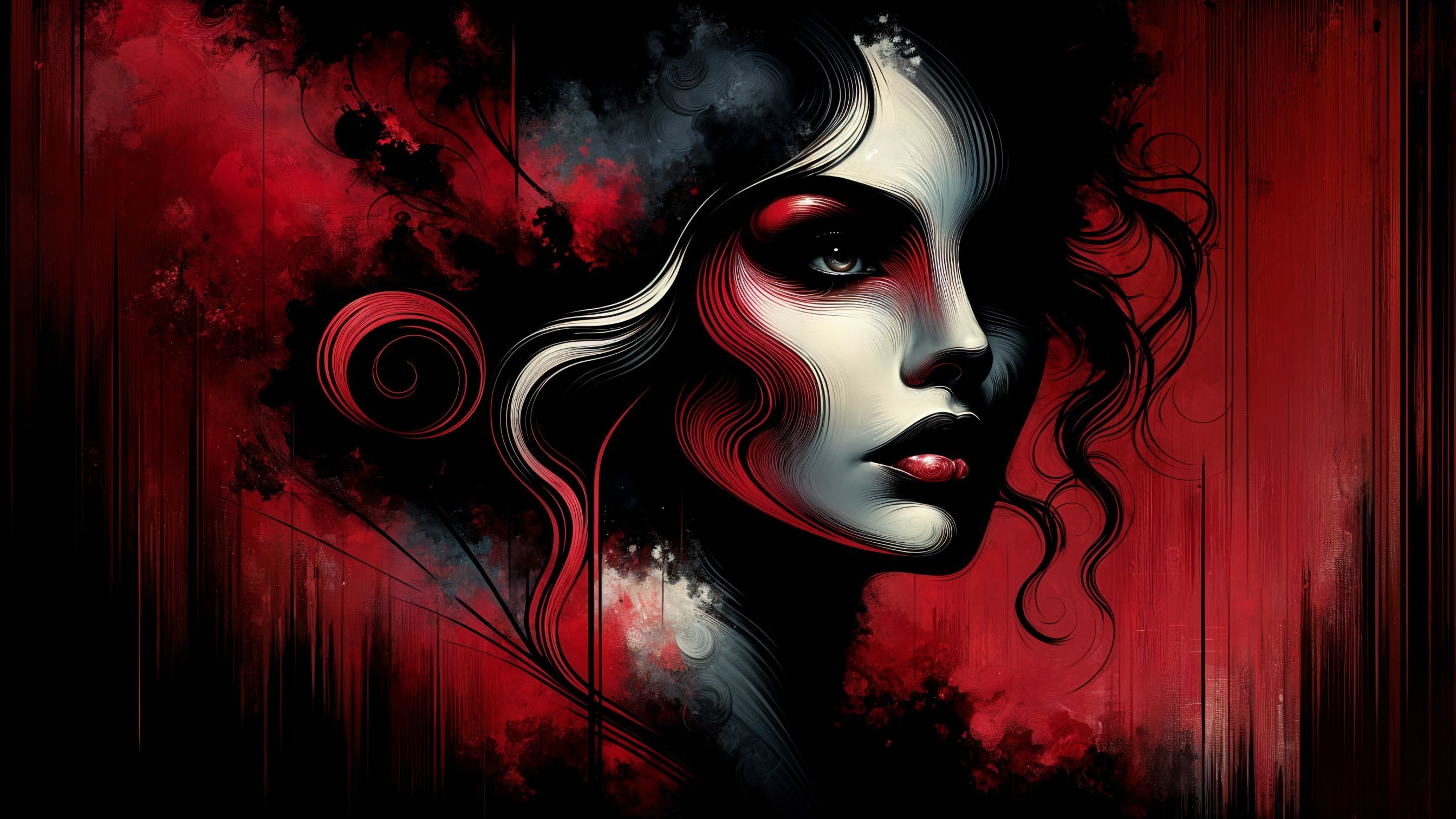 Abstract Female Face in Dark Reds and Blacks