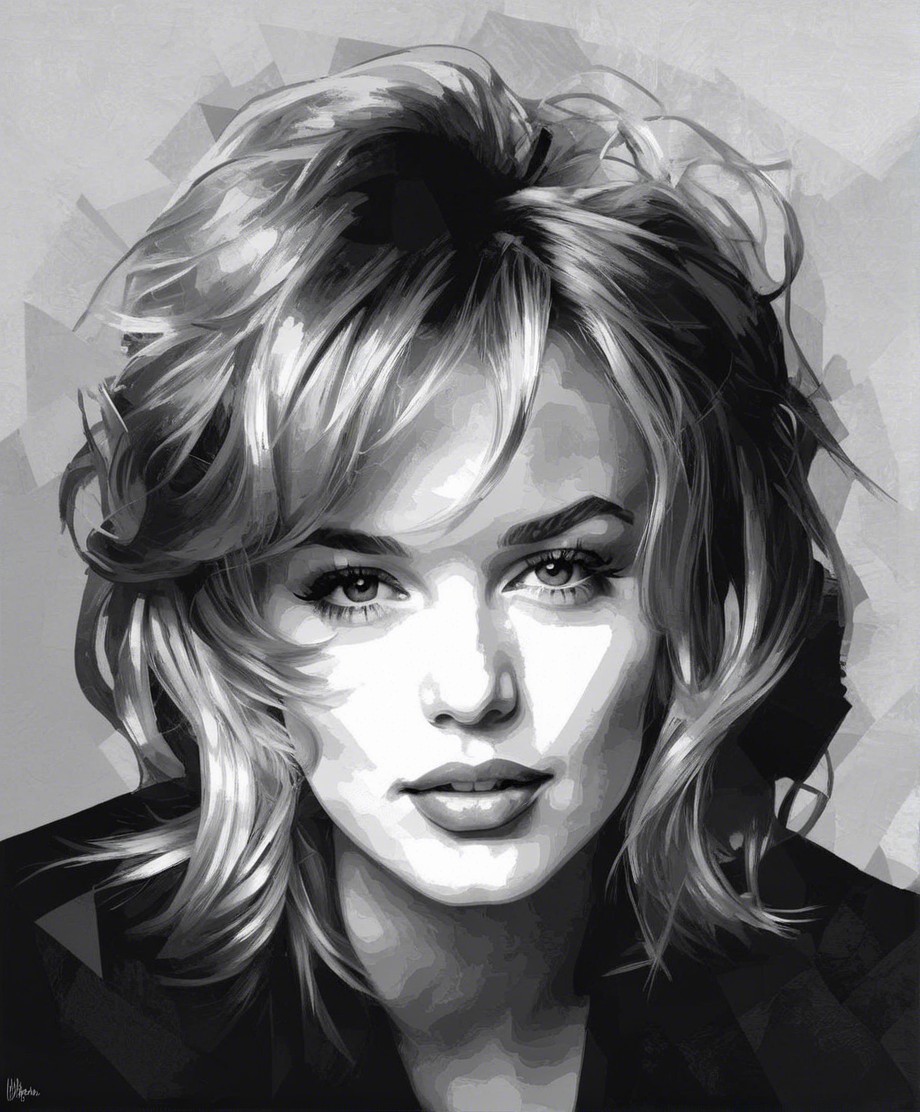 Monochromatic Portrait of a Woman with Geometric Background